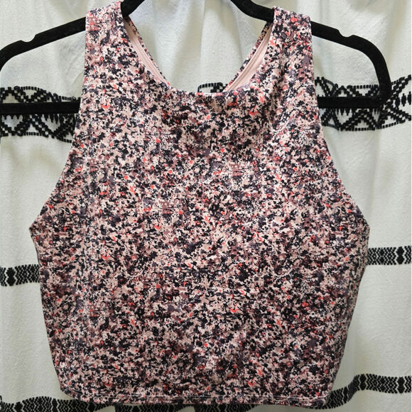 Athleta splatter print cropped racer back tank sports bra removable pads large - Picture 1 of 9
